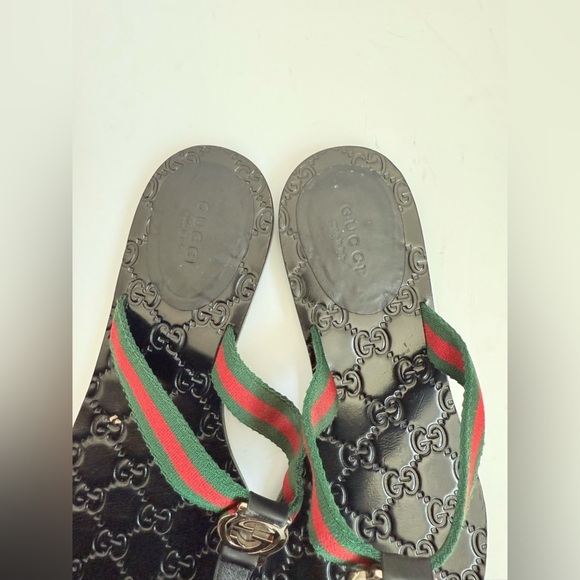 Gucci Black Lifford GG web Thong Fabric leather sandals EU 39 US 9 - Picture 3 of 10